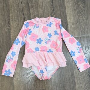 Floral Kids Rashguard Swimsuit - Pink and Blue